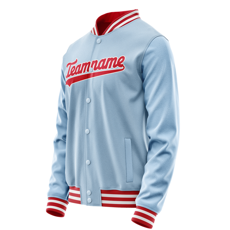 Custom Light-Blue Red Solid Color Varsity Letterman Jacket JA02240617JC253