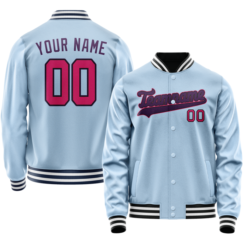 Custom Light-Blue Purple Solid Color Varsity Letterman Jacket JA02240617JC265