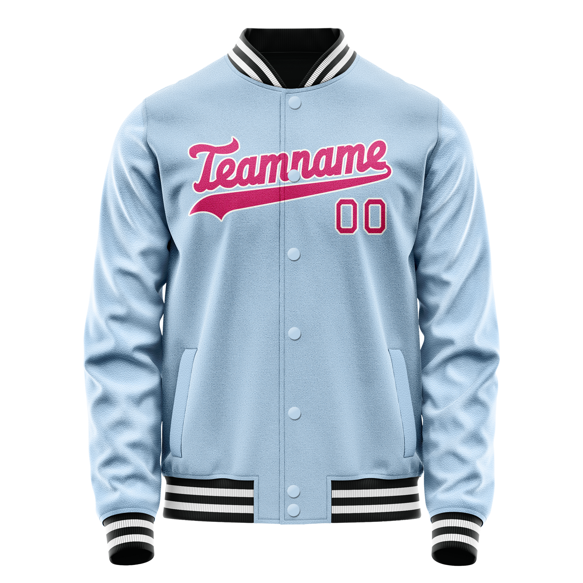 Custom Light-Blue Pink Solid Color Varsity Letterman Jacket JA02240617JC238