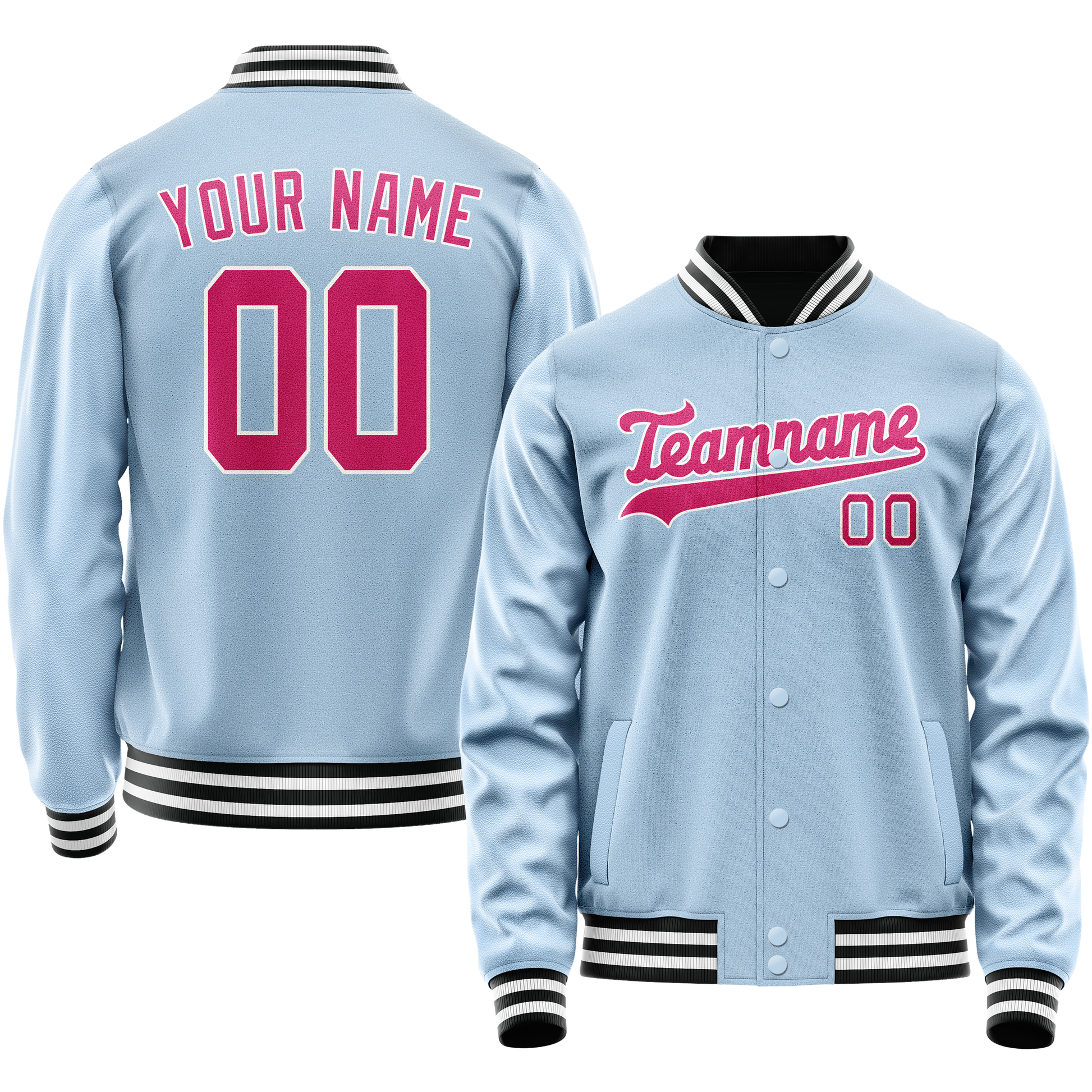 Custom Light-Blue Pink Solid Color Varsity Letterman Jacket JA02240617JC238