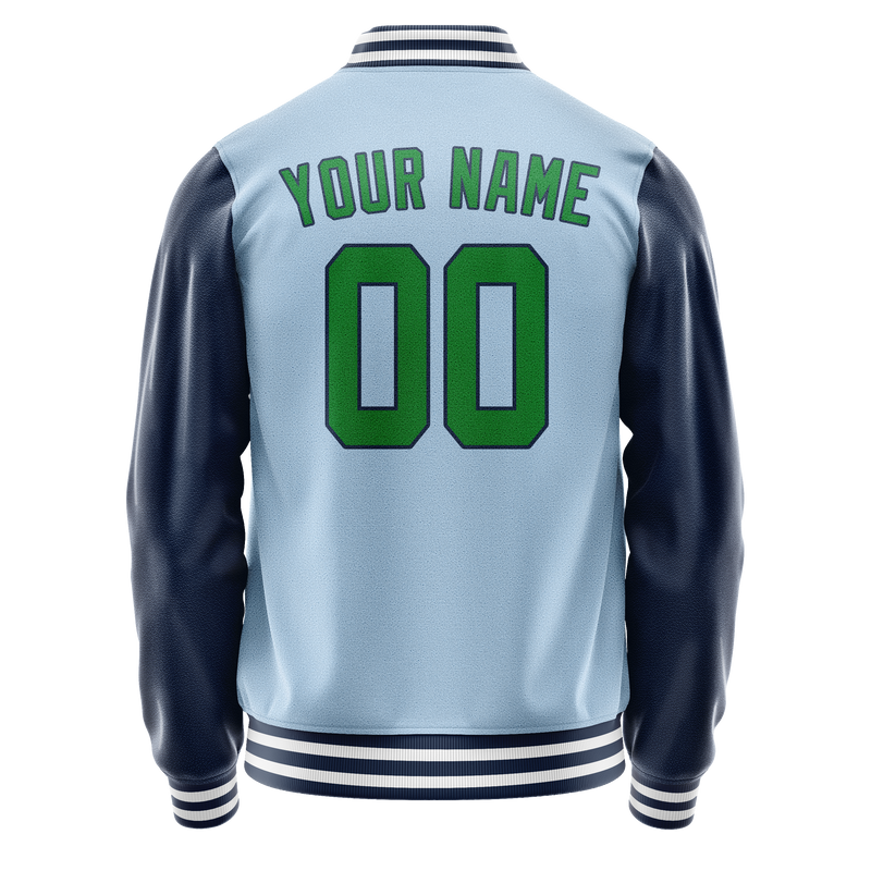 Custom Light-Blue Neon-Green Solid Color Varsity Letterman Jacket JA02240617JC259