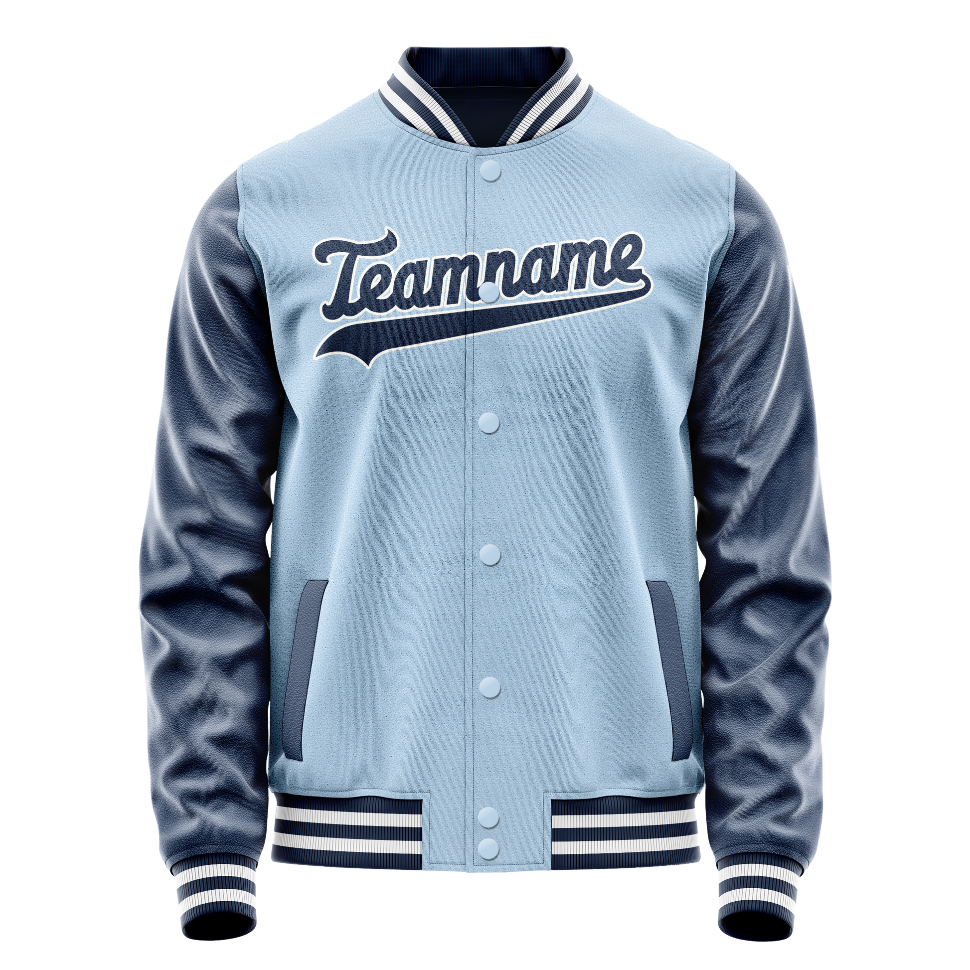 Custom Light-Blue Navy Solid Color Varsity Letterman Jacket JA02240617JC245