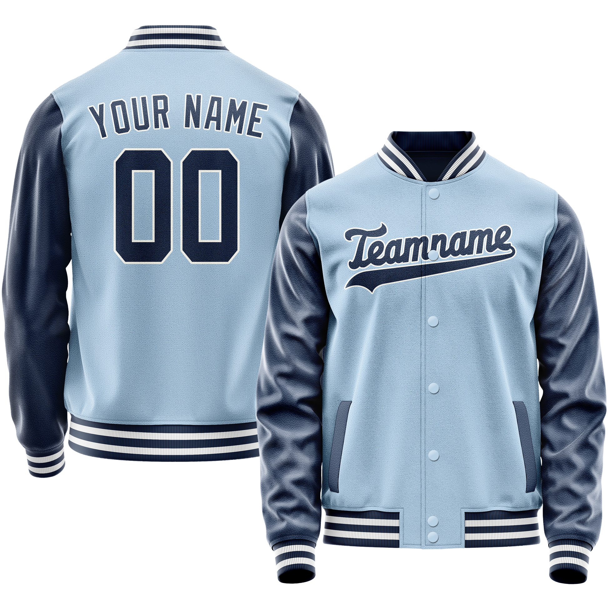 Custom Light-Blue Navy Solid Color Varsity Letterman Jacket JA02240617JC245