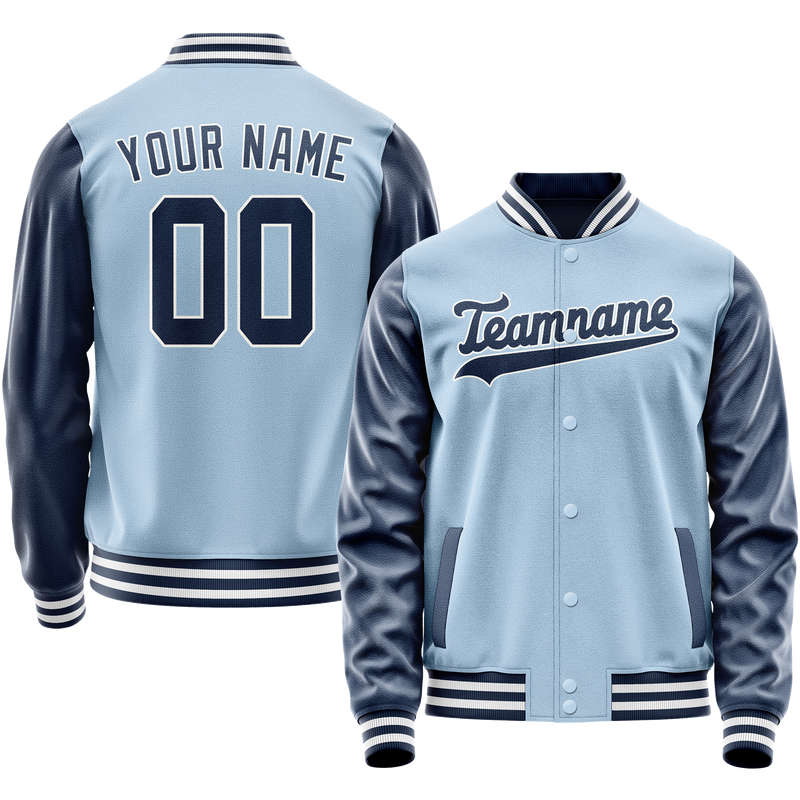 Custom Light-Blue Navy Solid Color Varsity Letterman Jacket JA02240617JC245