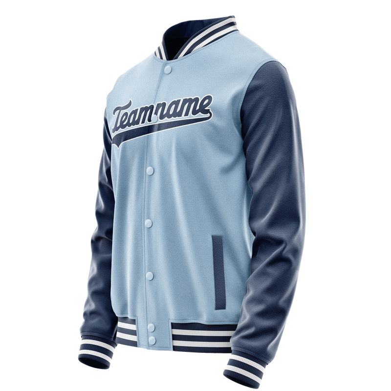 Custom Light-Blue Navy Solid Color Varsity Letterman Jacket JA02240617JC245