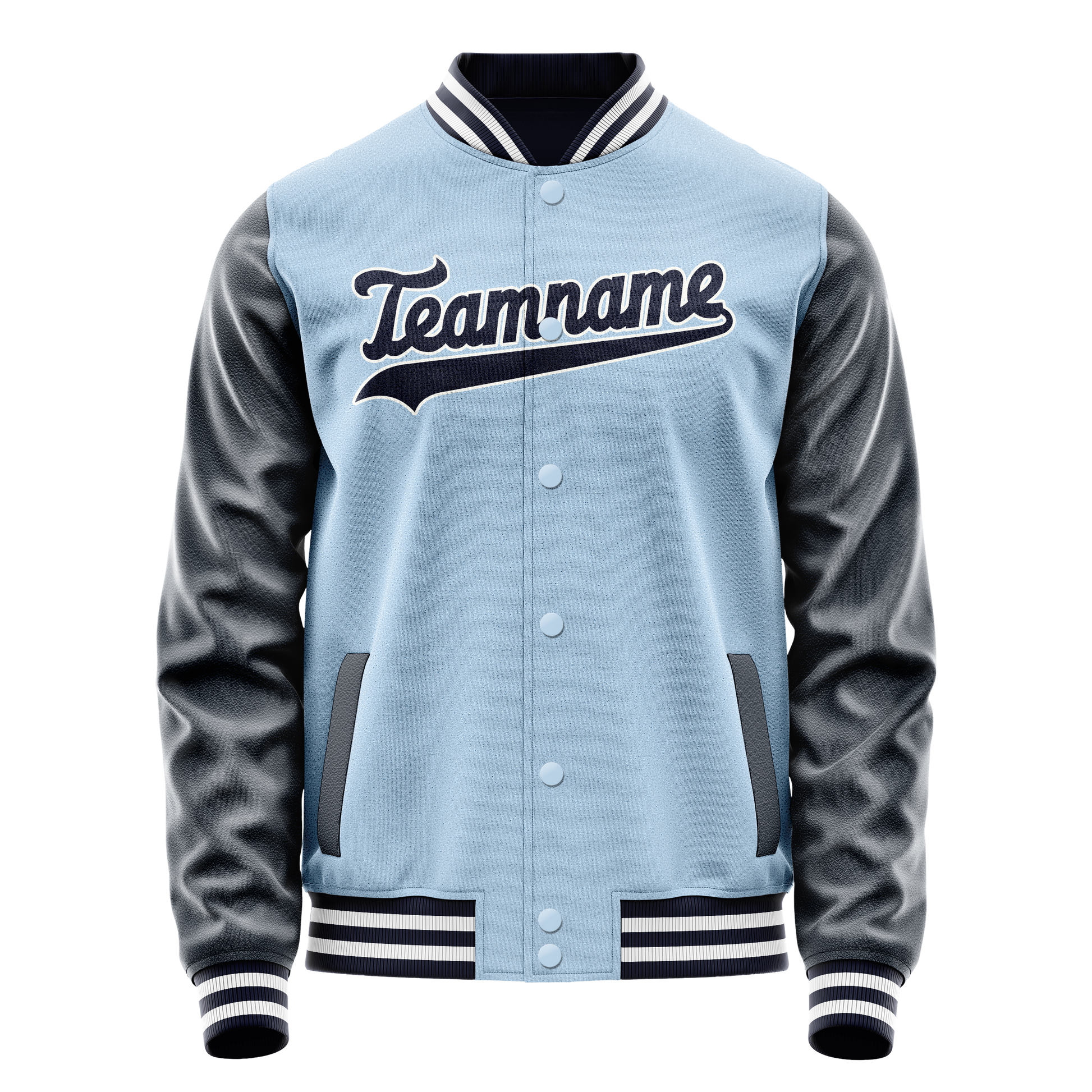 Custom Light-Blue Navy Solid Color Varsity Letterman Jacket JA02240617JC251