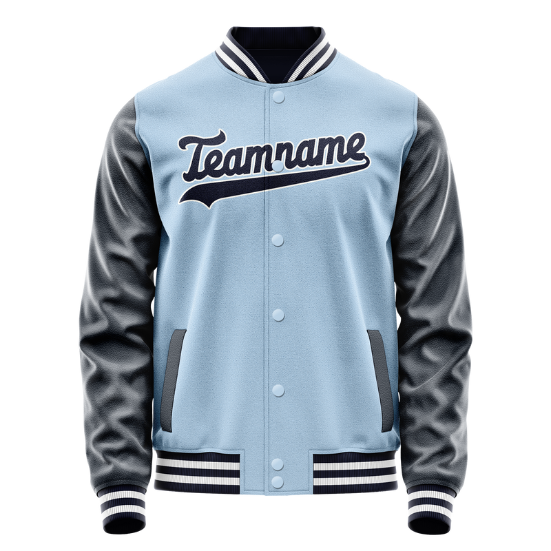 Custom Light-Blue Navy Solid Color Varsity Letterman Jacket JA02240617JC251