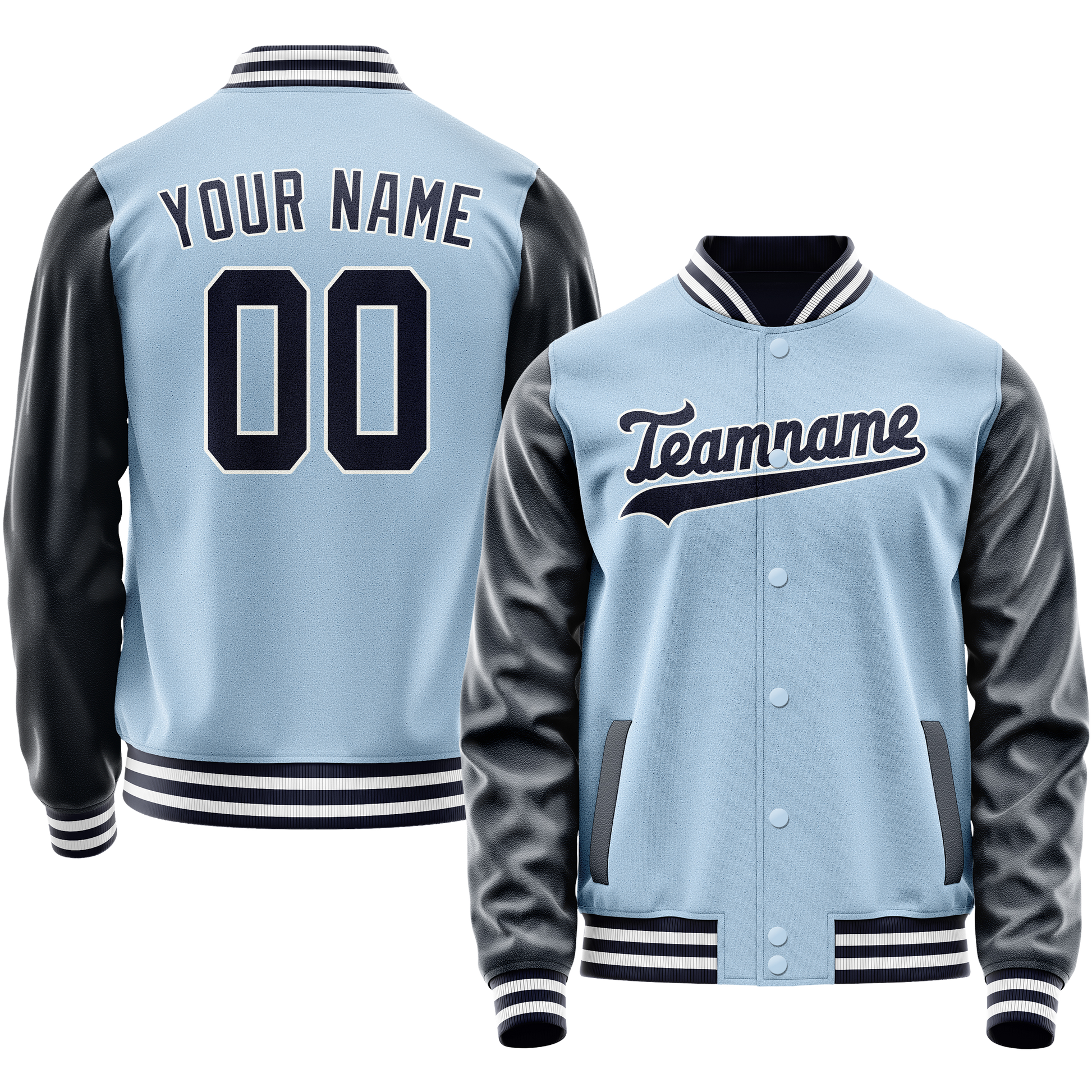 Custom Light-Blue Navy Solid Color Varsity Letterman Jacket JA02240617JC251