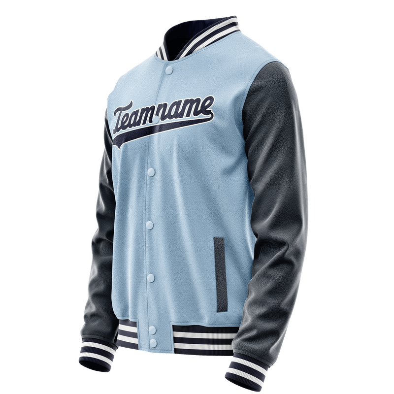 Custom Light-Blue Navy Solid Color Varsity Letterman Jacket JA02240617JC251
