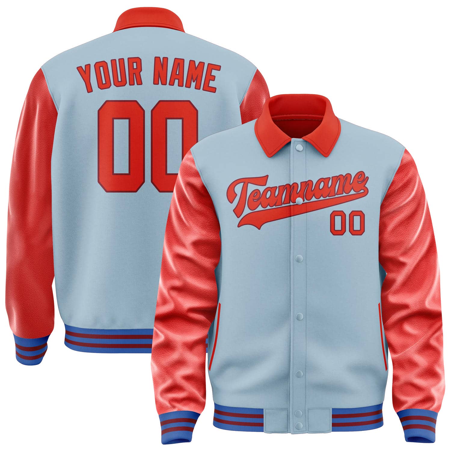 Custom Light Blue Orange Red Jacket