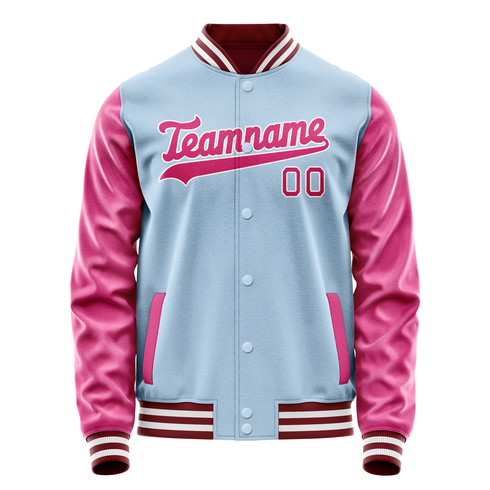 Custom Light-Blue Pink Solid Color Varsity Letterman Jacket JA02240617JC240