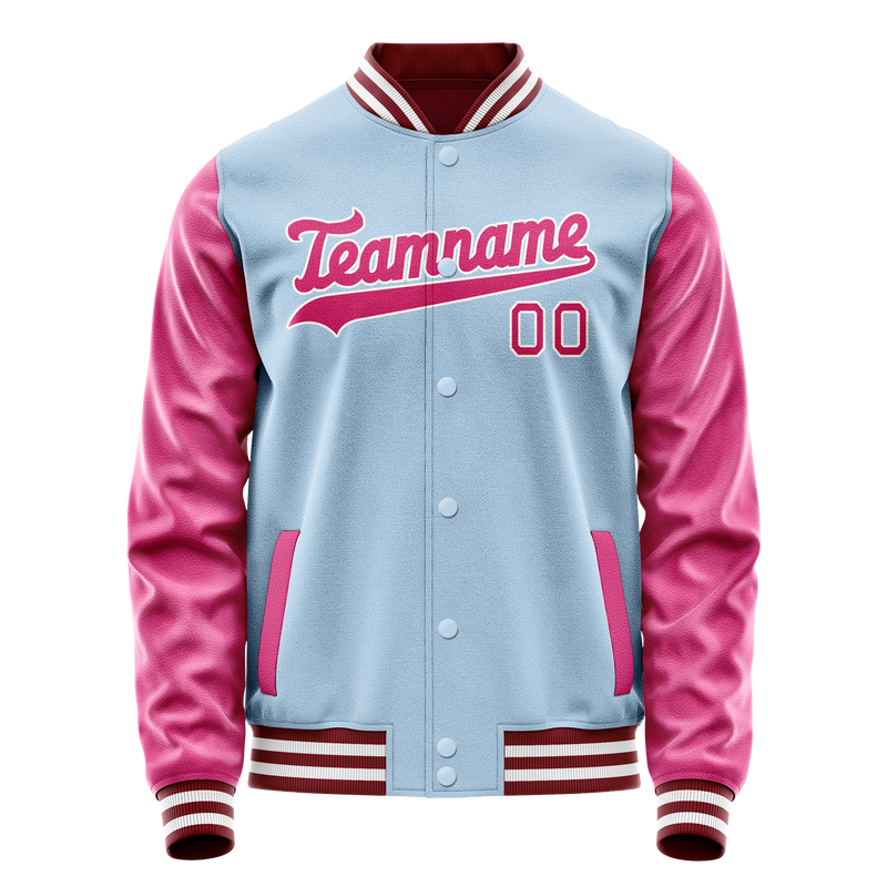 Custom Light-Blue Pink Solid Color Varsity Letterman Jacket JA02240617JC240