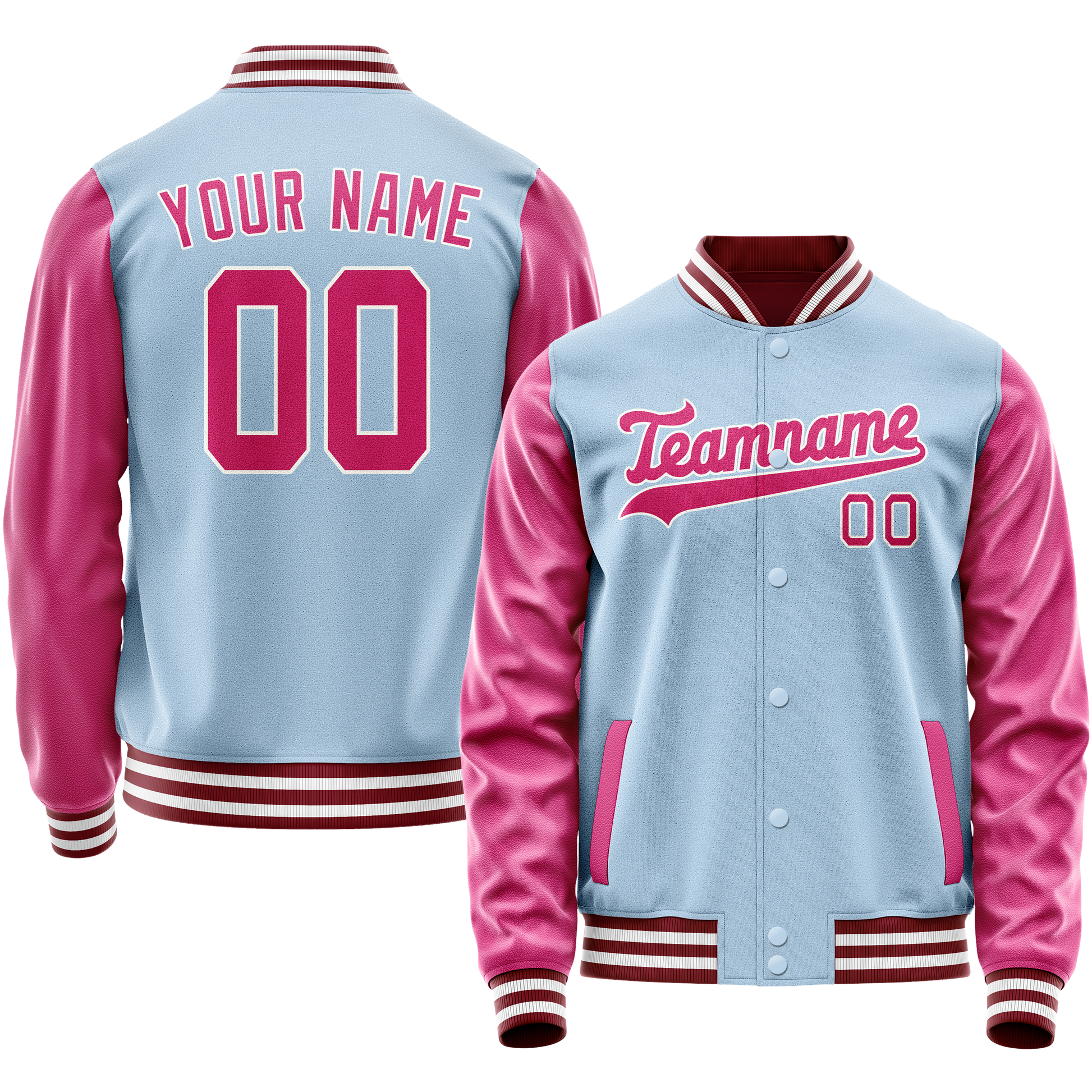 Custom Light-Blue Pink Solid Color Varsity Letterman Jacket JA02240617JC240