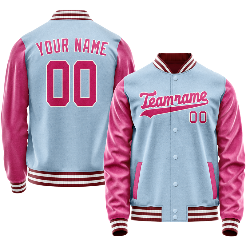 Custom Light-Blue Pink Solid Color Varsity Letterman Jacket JA02240617JC240