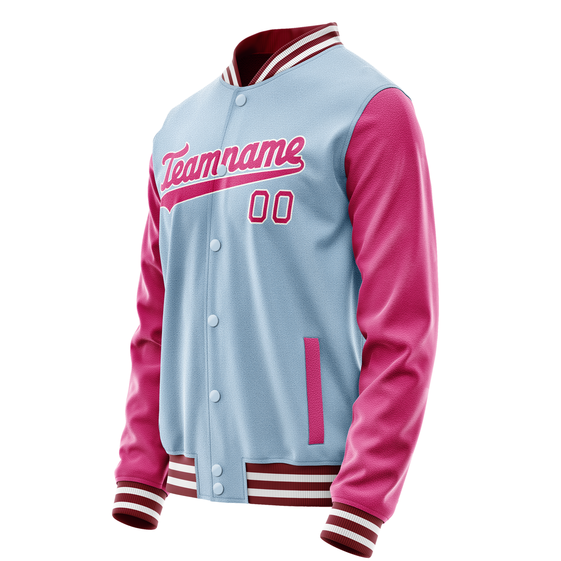 Custom Light-Blue Pink Solid Color Varsity Letterman Jacket JA02240617JC240