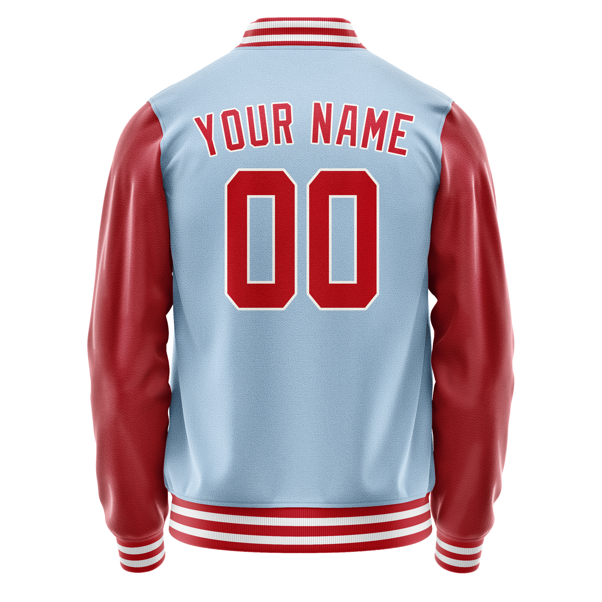 Custom Light-Blue Red Solid Color Varsity Letterman Jacket JA02240617JC247
