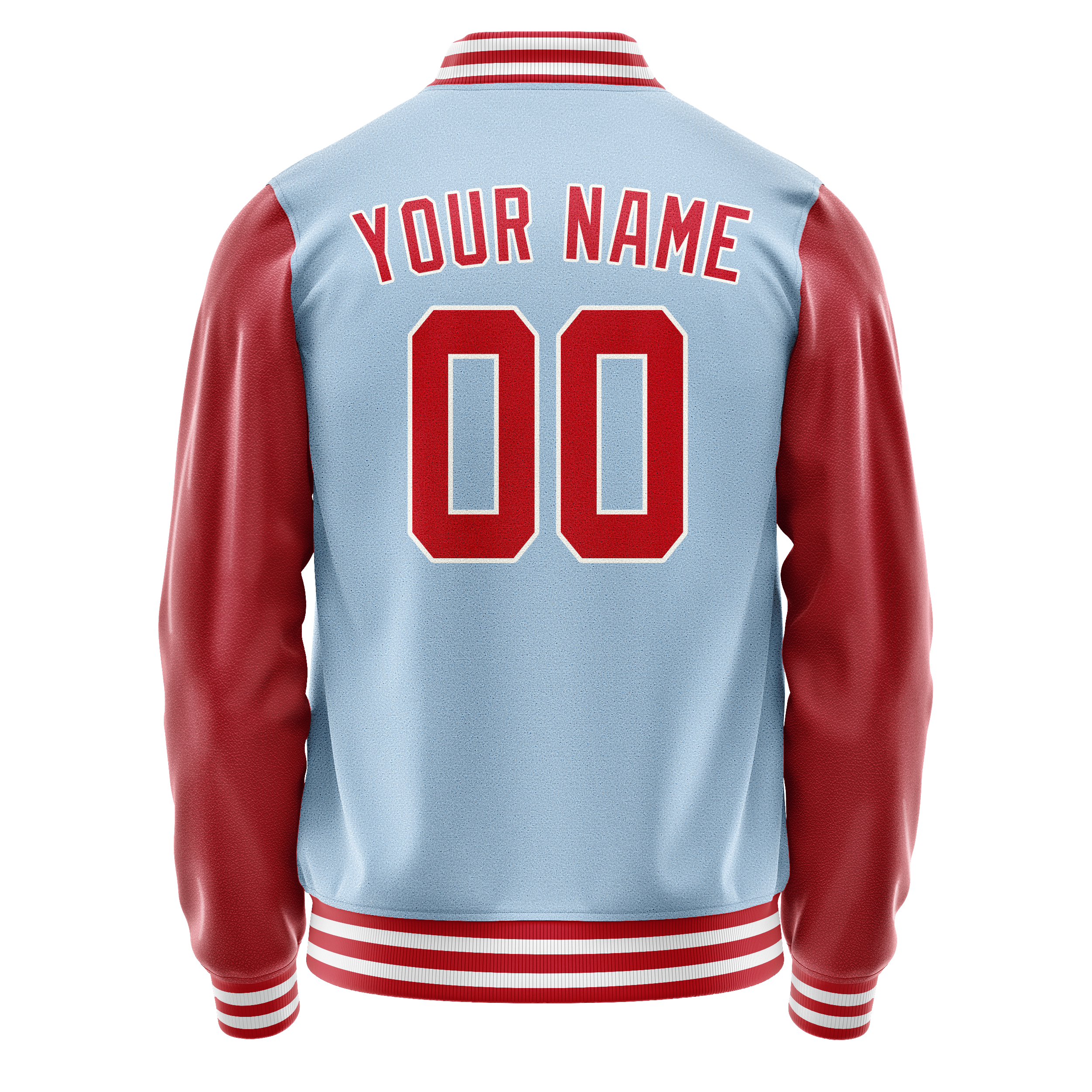 Custom Light-Blue Red Solid Color Varsity Letterman Jacket JA02240617JC247