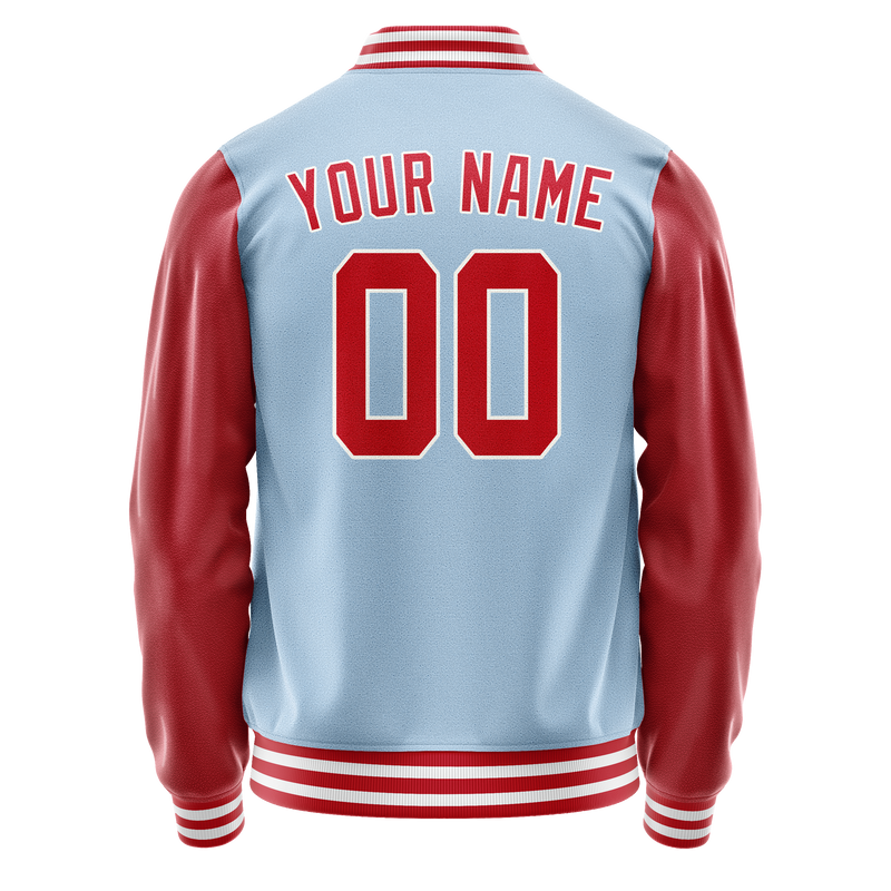 Custom Light-Blue Red Solid Color Varsity Letterman Jacket JA02240617JC247
