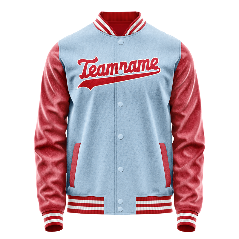 Custom Light-Blue Red Solid Color Varsity Letterman Jacket JA02240617JC247