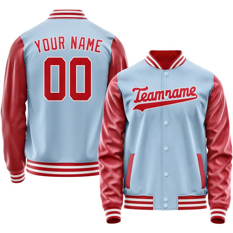 Custom Light-Blue Red Solid Color Varsity Letterman Jacket JA02240617JC247