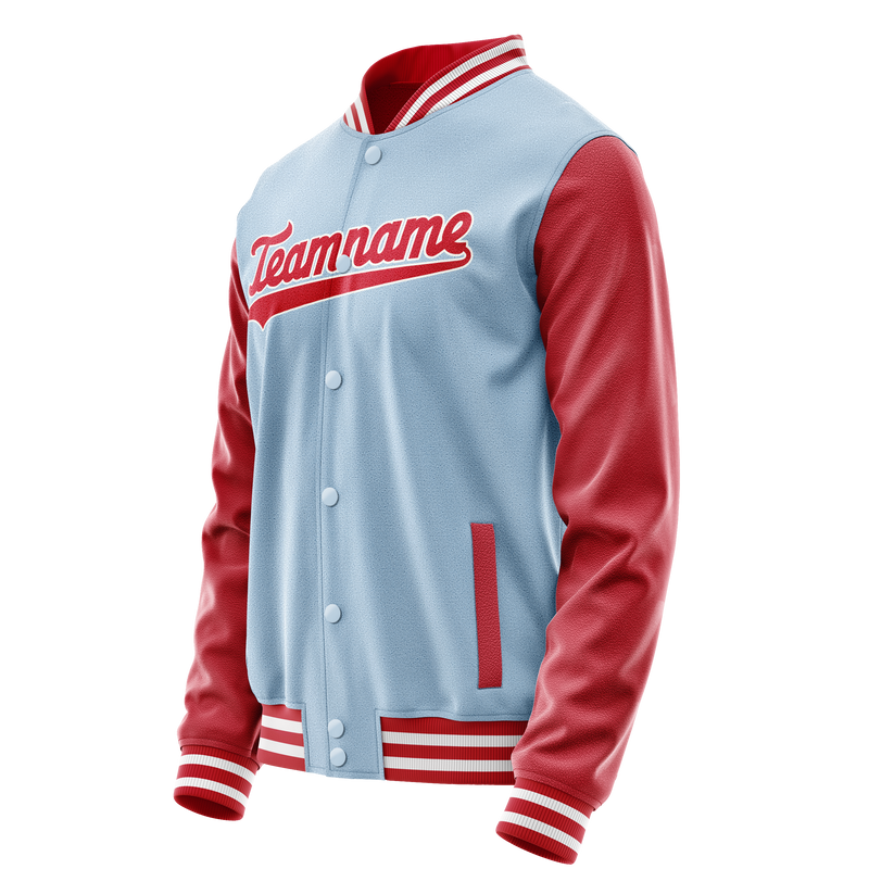 Custom Light-Blue Red Solid Color Varsity Letterman Jacket JA02240617JC247