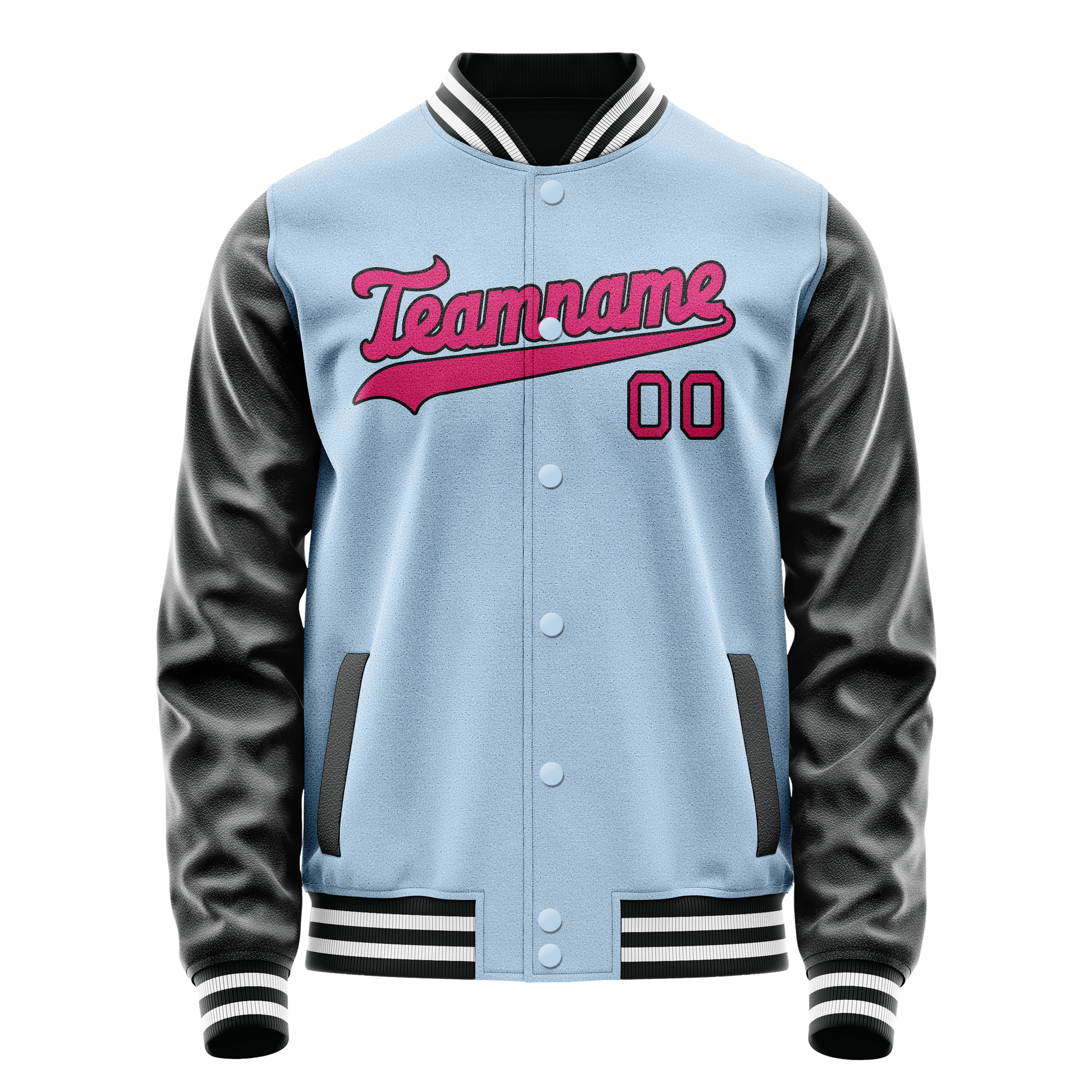Custom Light-Blue Pink Solid Color Varsity Letterman Jacket JA02240617JC254