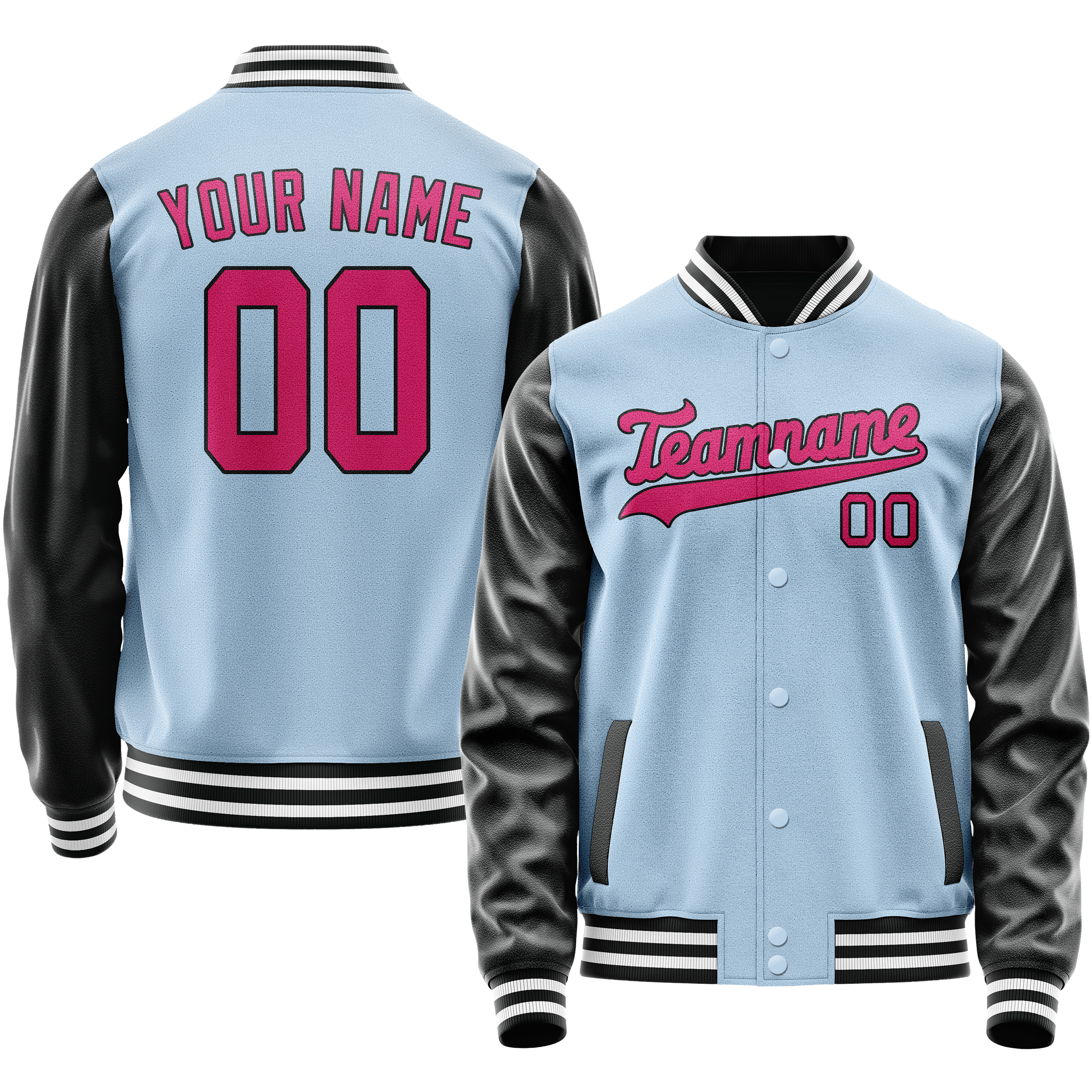 Custom Light-Blue Pink Solid Color Varsity Letterman Jacket JA02240617JC254