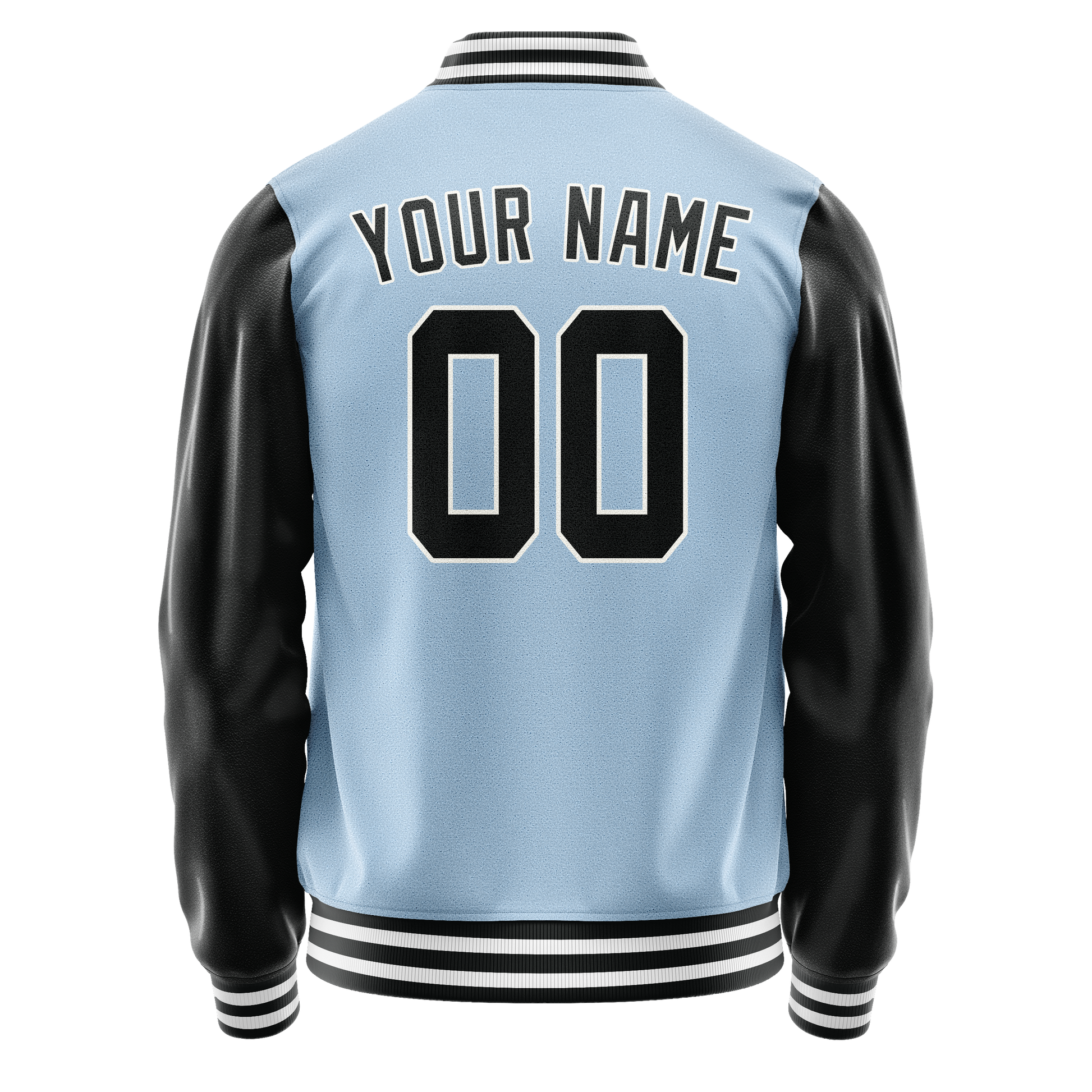 Custom Light-Blue Black Solid Color Varsity Letterman Jacket JA02240617JC258