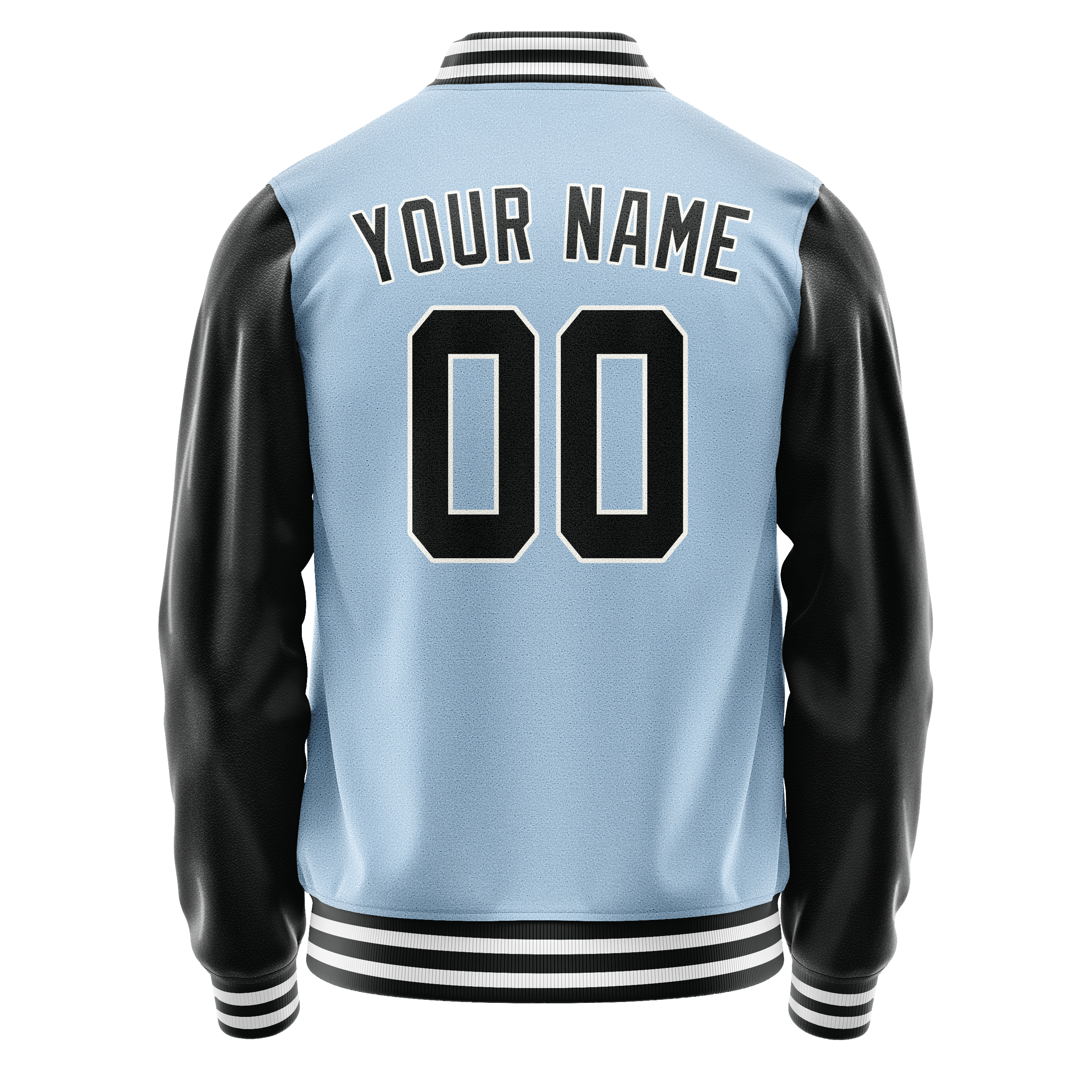 Custom Light-Blue Black Solid Color Varsity Letterman Jacket JA02240617JC258