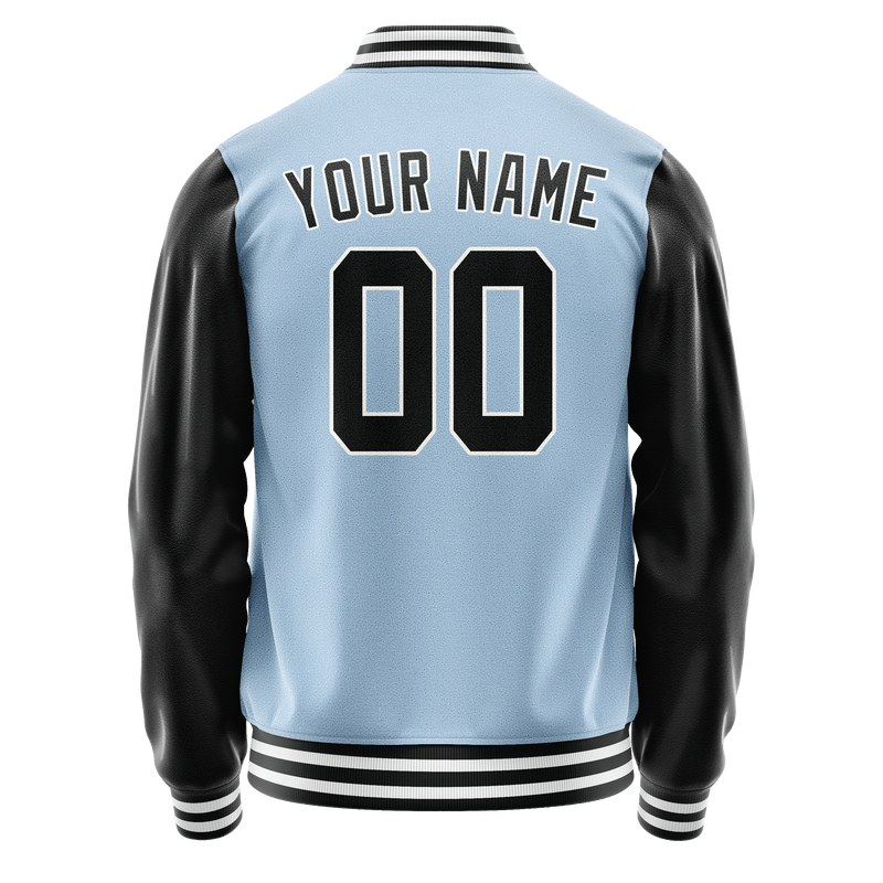 Custom Light-Blue Black Solid Color Varsity Letterman Jacket JA02240617JC258