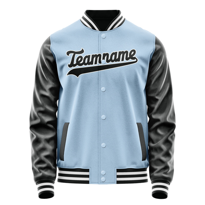 Custom Light-Blue Black Solid Color Varsity Letterman Jacket JA02240617JC258