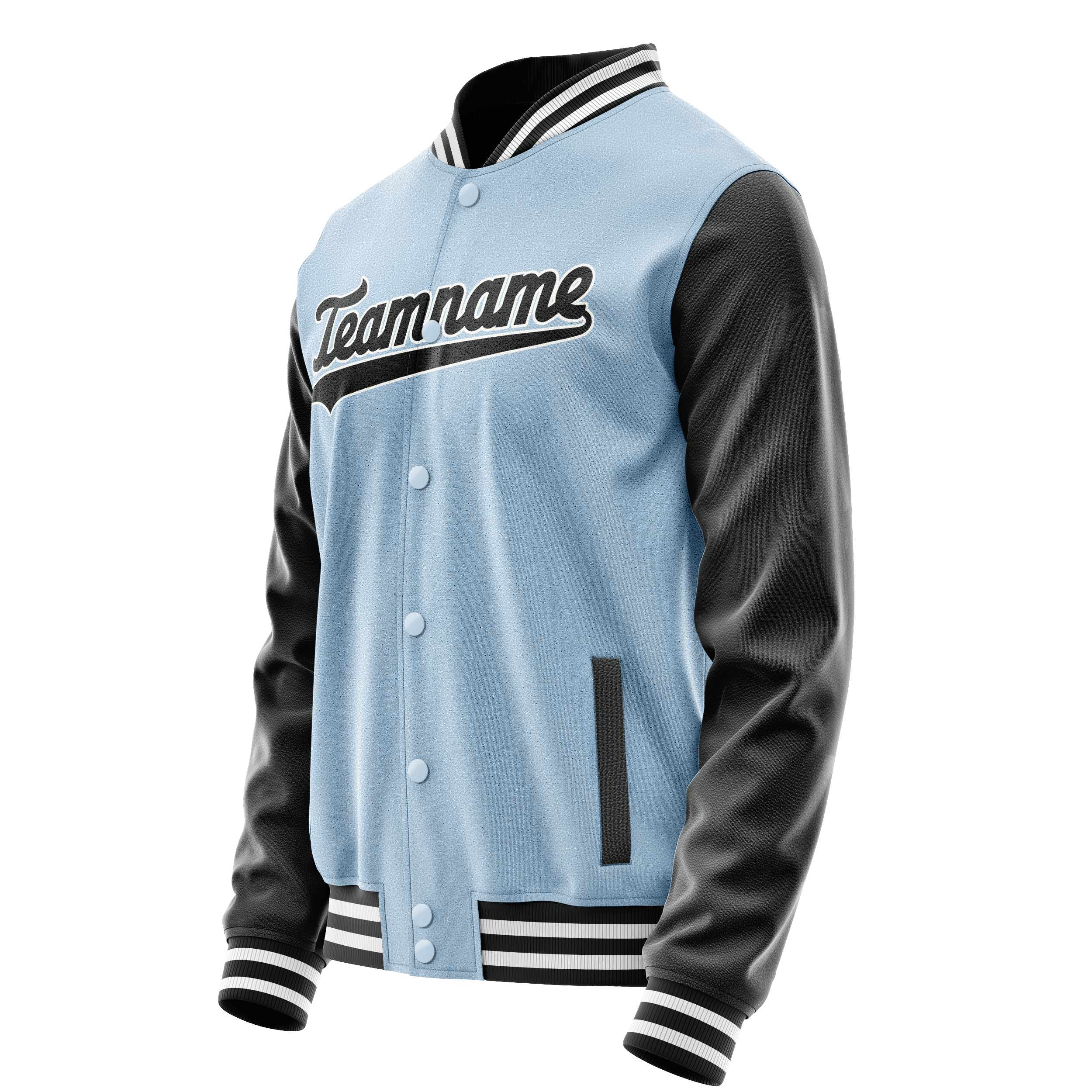 Custom Light-Blue Black Solid Color Varsity Letterman Jacket JA02240617JC258