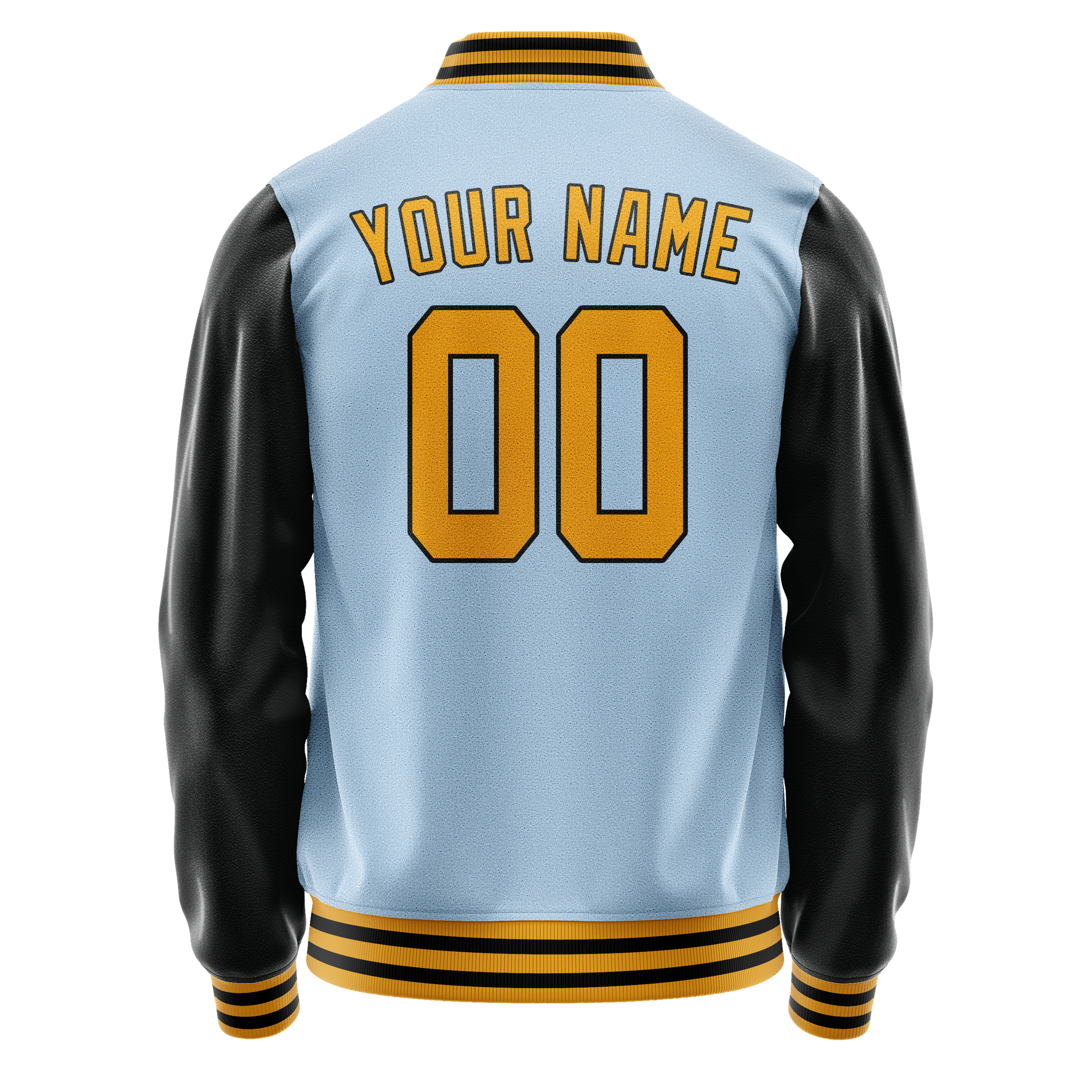 Custom Light-Blue Black Solid Color Varsity Letterman Jacket JA02240617JC243