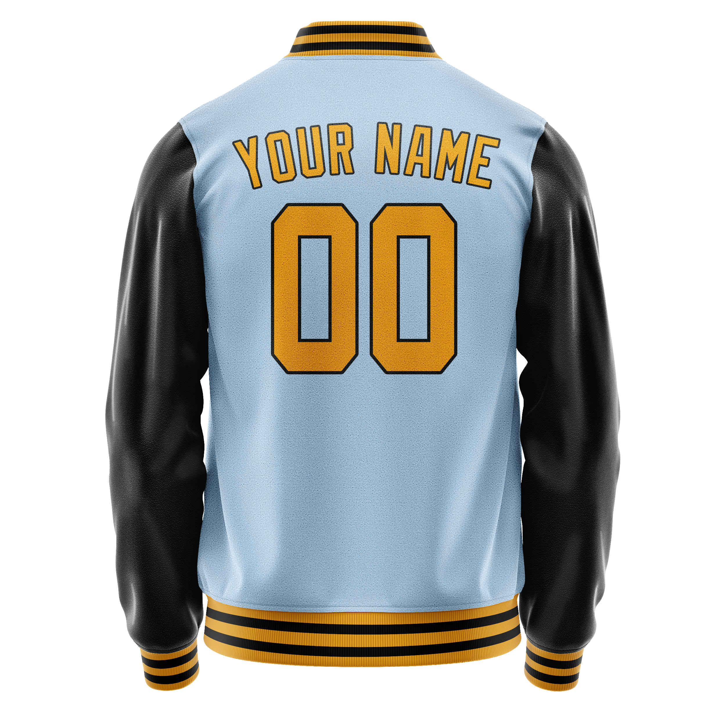Custom Light-Blue Black Solid Color Varsity Letterman Jacket JA02240617JC243