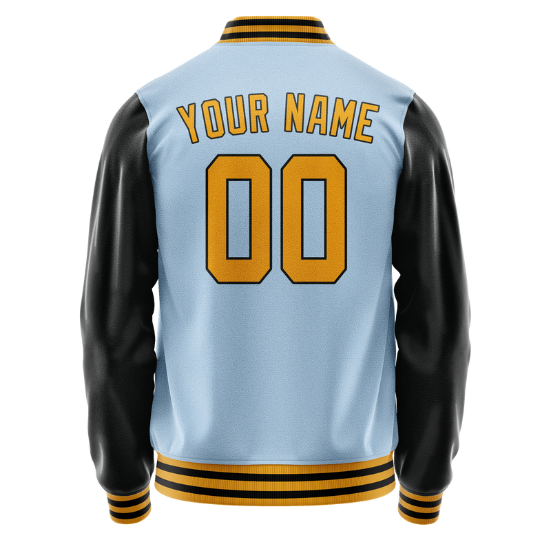 Custom Light-Blue Black Solid Color Varsity Letterman Jacket JA02240617JC243