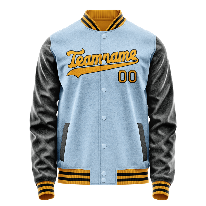 Custom Light-Blue Black Solid Color Varsity Letterman Jacket JA02240617JC243