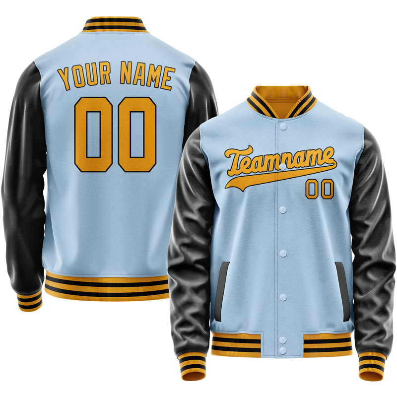 Custom Light-Blue Black Solid Color Varsity Letterman Jacket JA02240617JC243