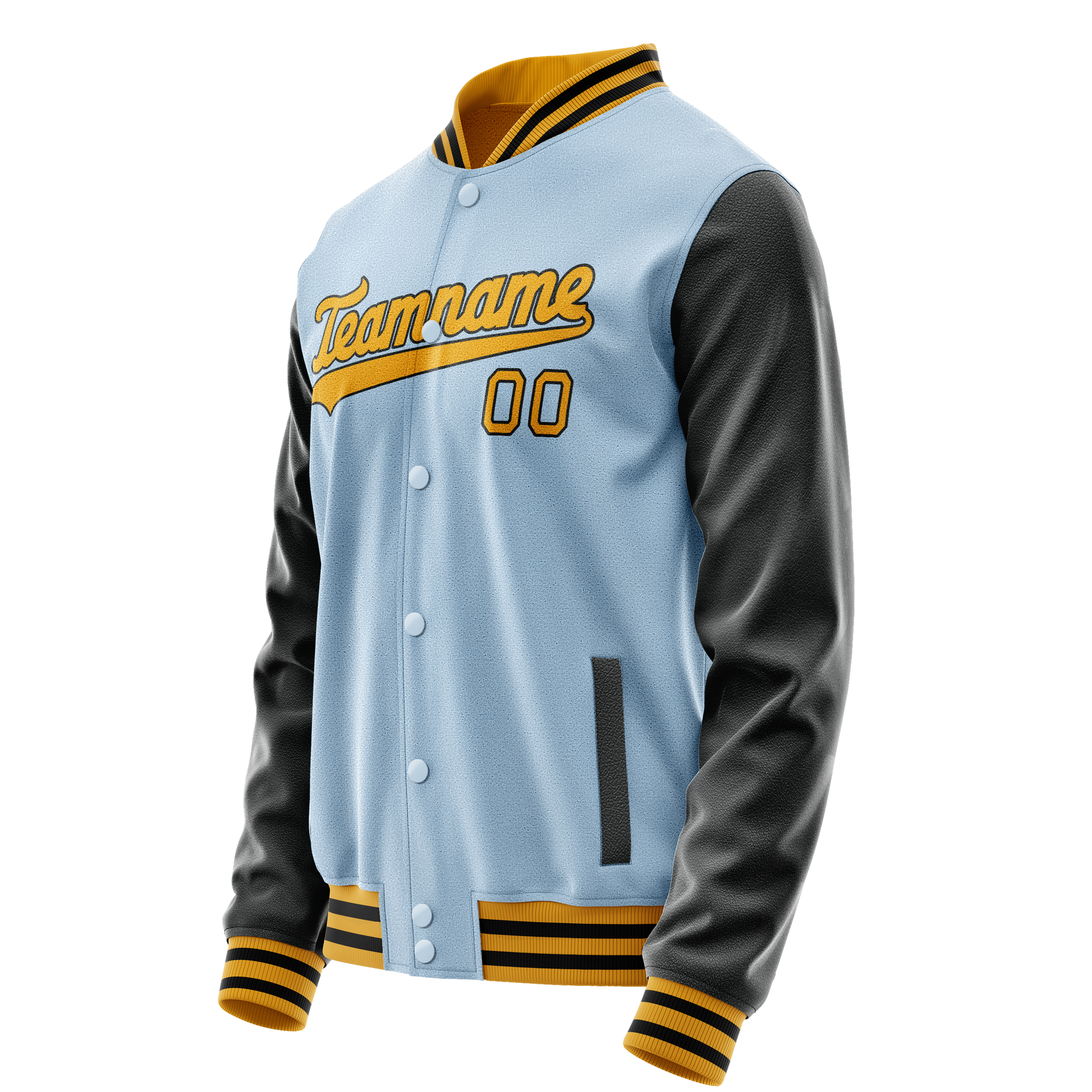 Custom Light-Blue Black Solid Color Varsity Letterman Jacket JA02240617JC243