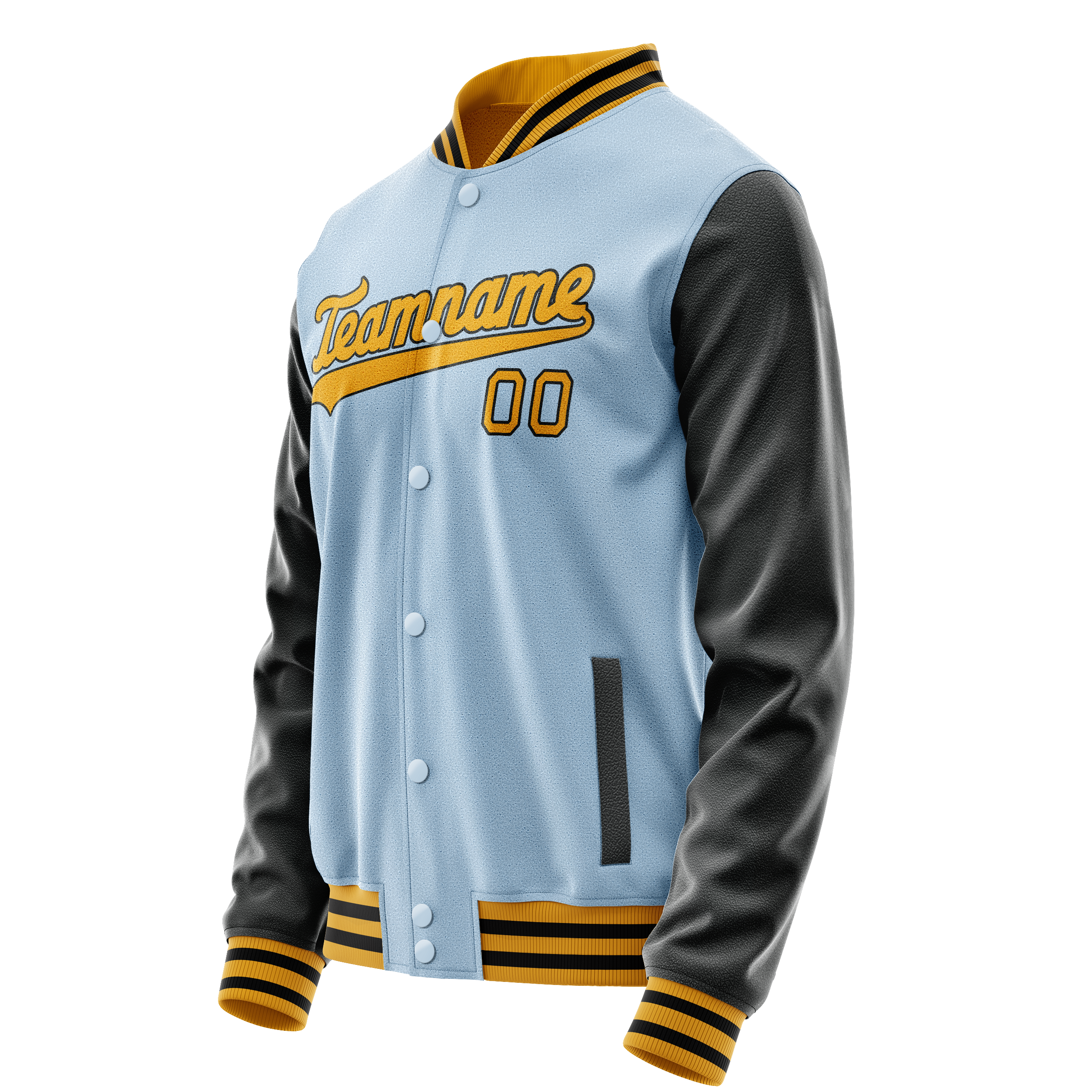 Custom Light-Blue Black Solid Color Varsity Letterman Jacket JA02240617JC243