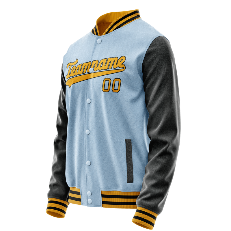 Custom Light-Blue Black Solid Color Varsity Letterman Jacket JA02240617JC243