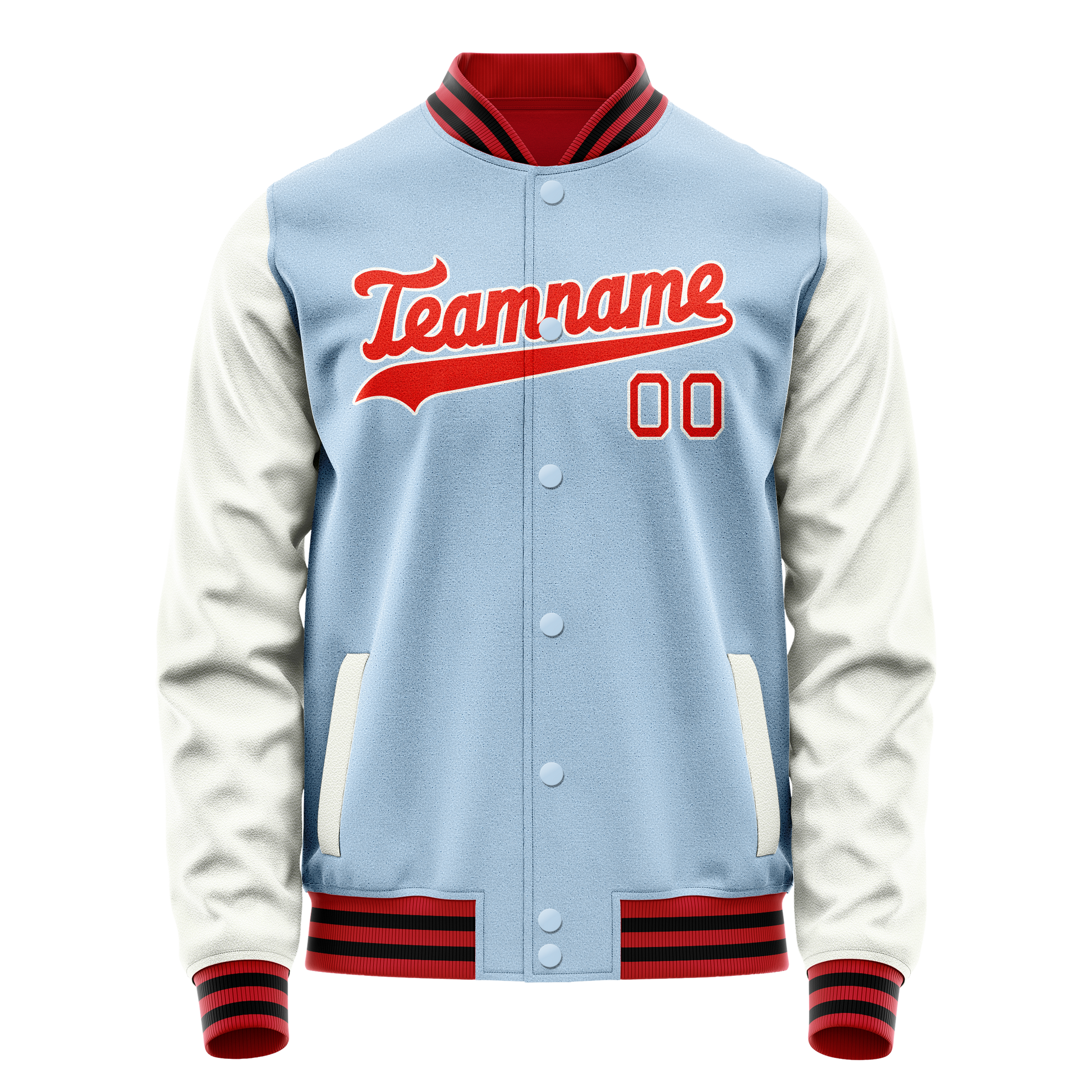 Custom Light-Blue White Solid Color Varsity Letterman Jacket JA02240617JC256