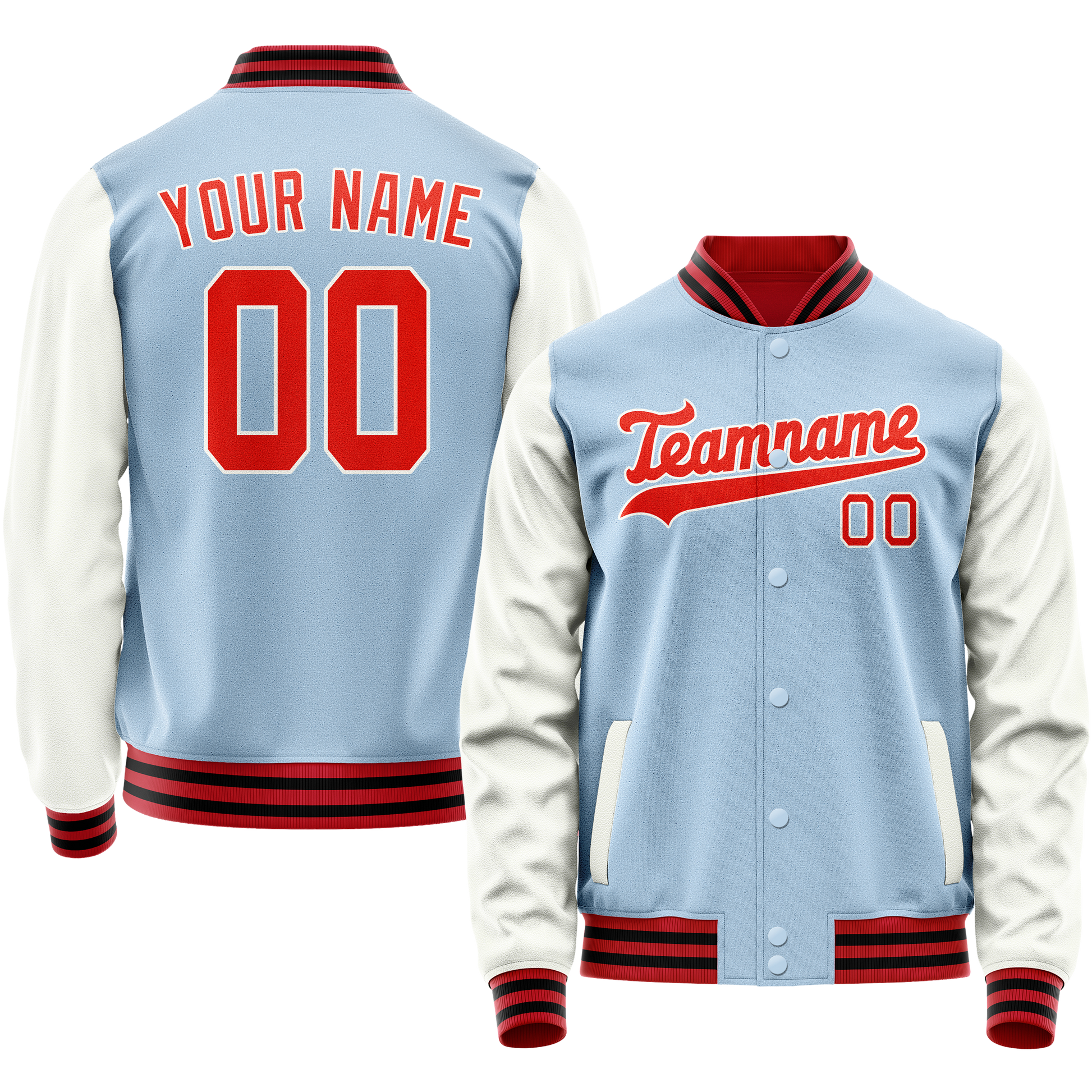 Custom Light-Blue White Solid Color Varsity Letterman Jacket JA02240617JC256