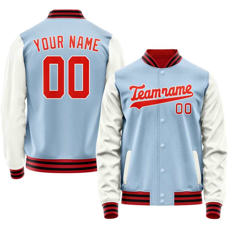 Custom Light-Blue White Solid Color Varsity Letterman Jacket JA02240617JC256