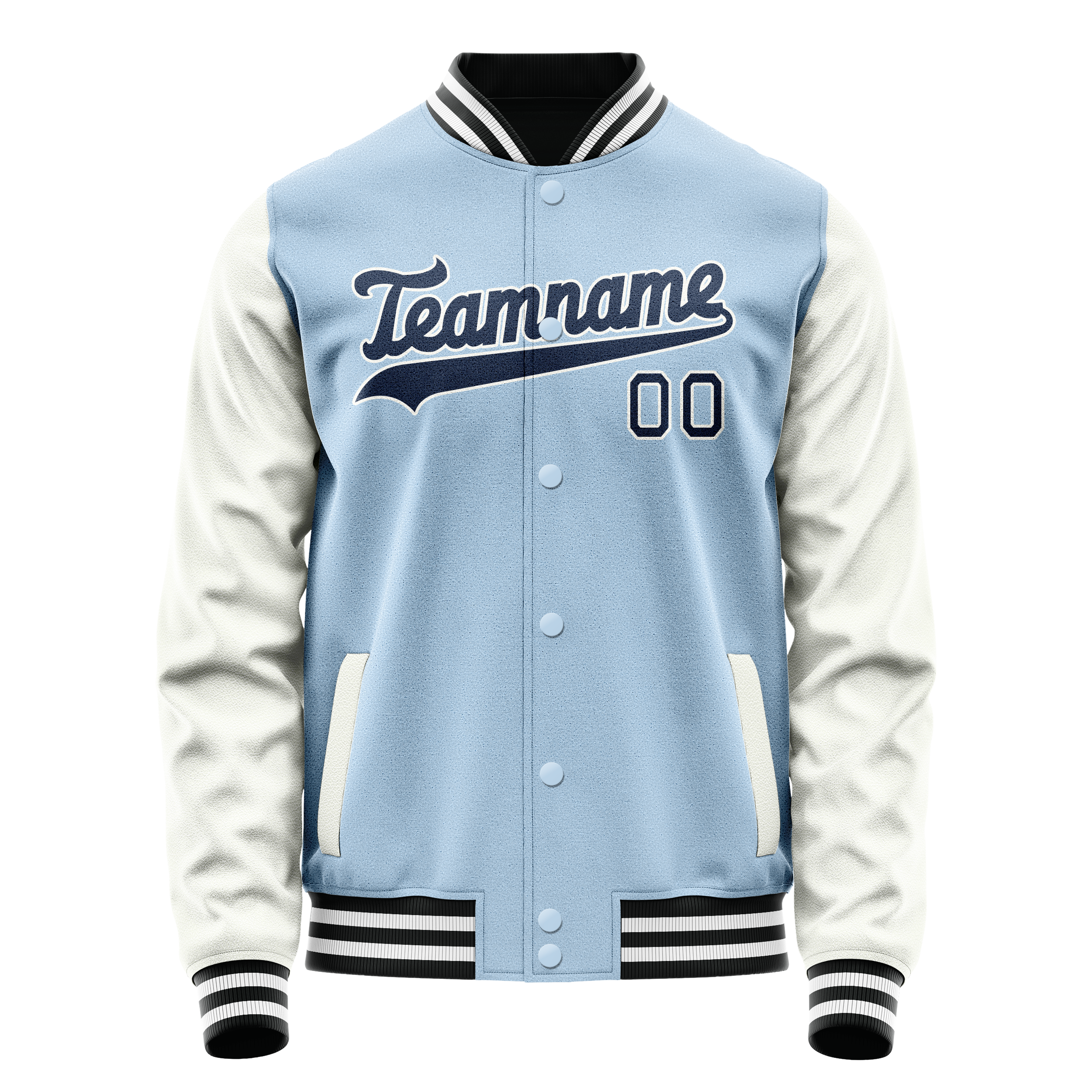 Custom Light-Blue Navy Solid Color Varsity Letterman Jacket JA02240617JC249