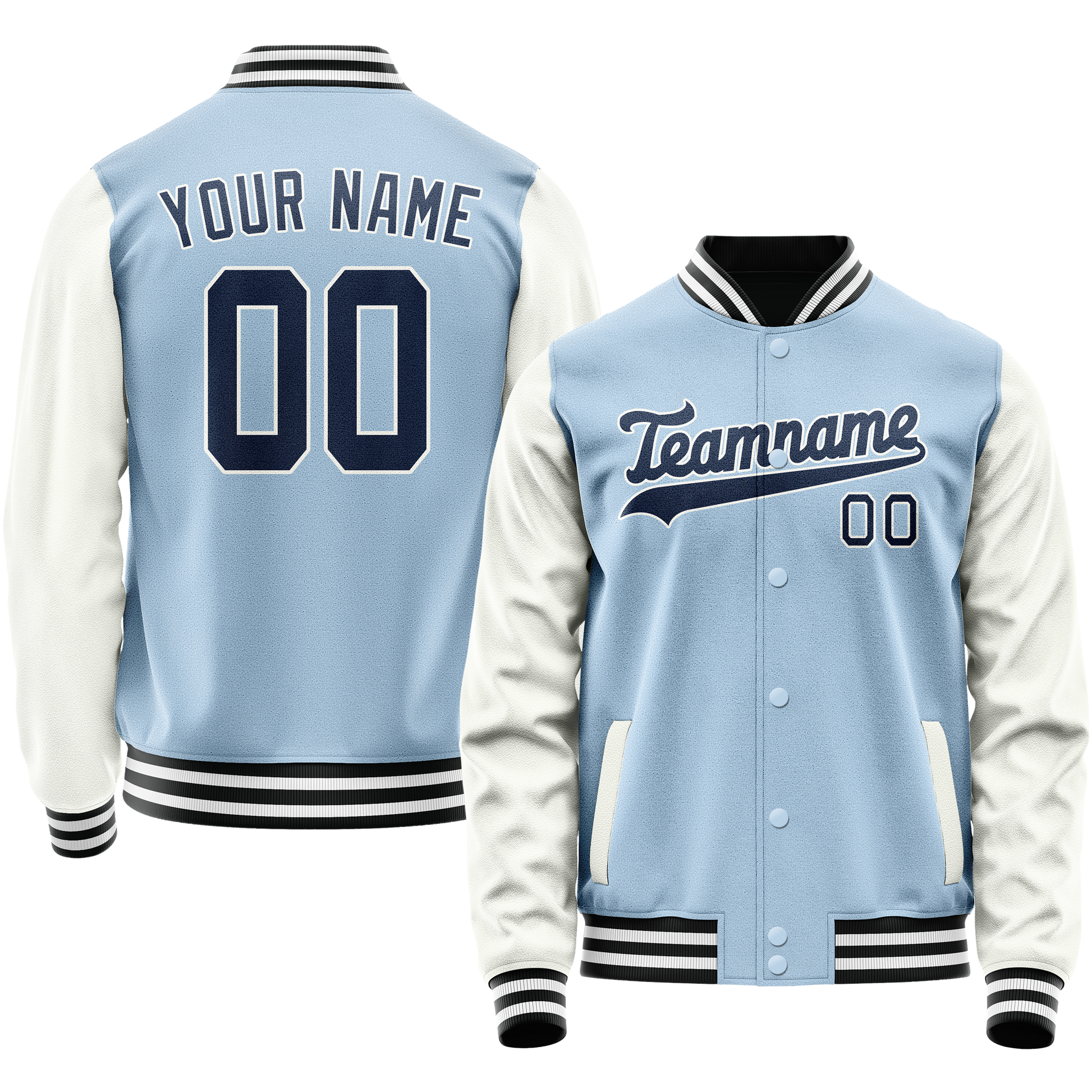 Custom Light-Blue Navy Solid Color Varsity Letterman Jacket JA02240617JC249