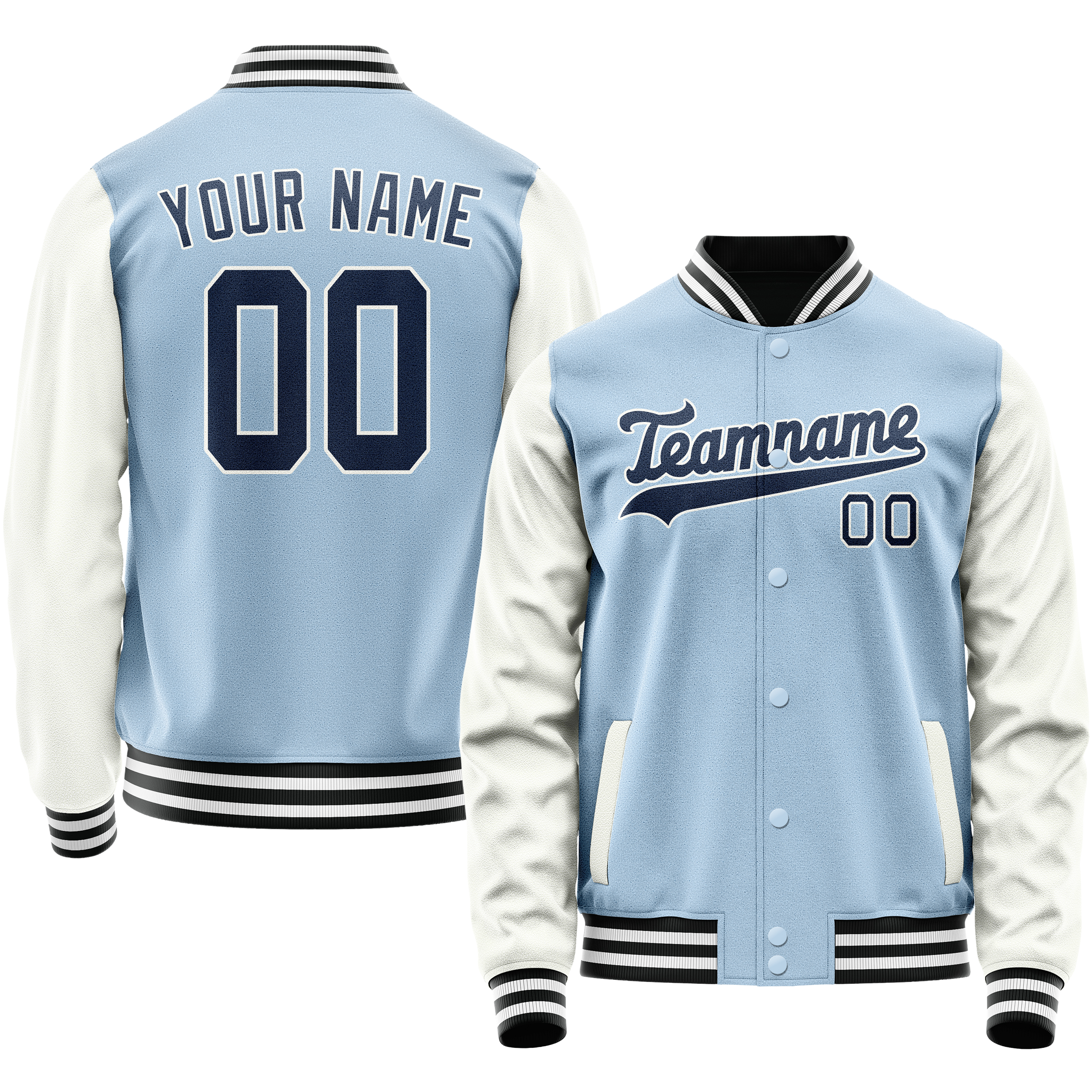 Custom Light-Blue Navy Solid Color Varsity Letterman Jacket JA02240617JC249