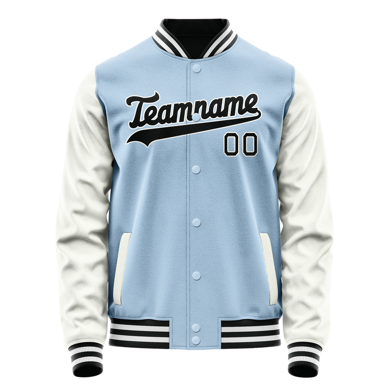 Custom Light-Blue White Solid Color Varsity Letterman Jacket JA02240617JC239