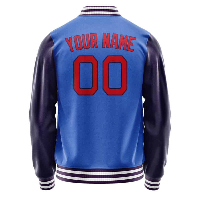 Custom Electric-Blue Purple Solid Color Varsity Letterman Jacket JA02240617YH121