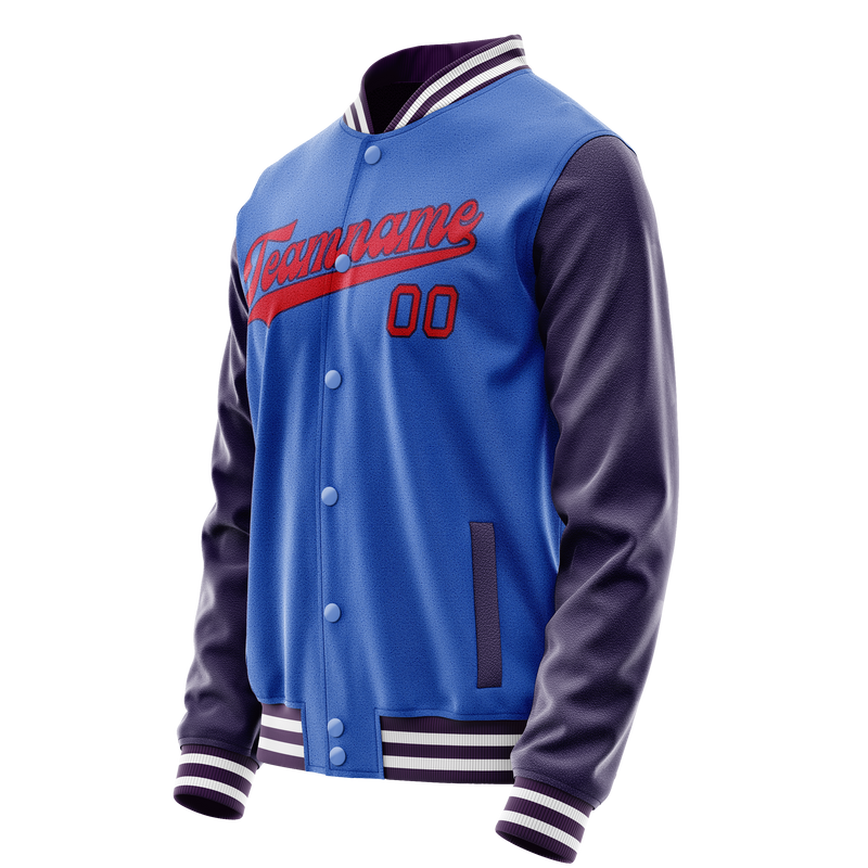 Custom Electric-Blue Purple Solid Color Varsity Letterman Jacket JA02240617YH121