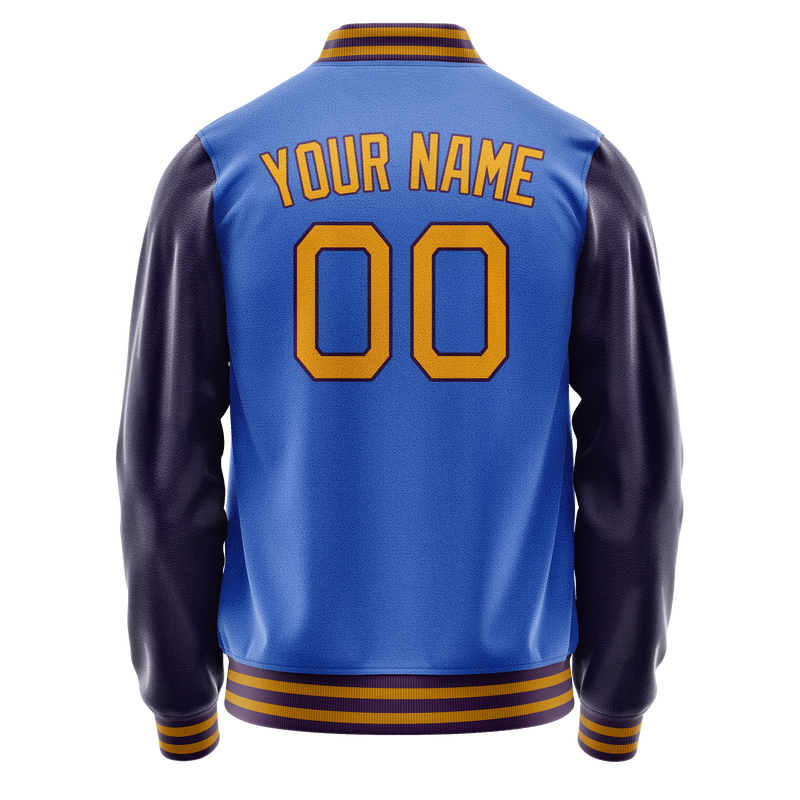 Custom Electric-Blue Purple Solid Color Varsity Letterman Jacket JA02240617YH120
